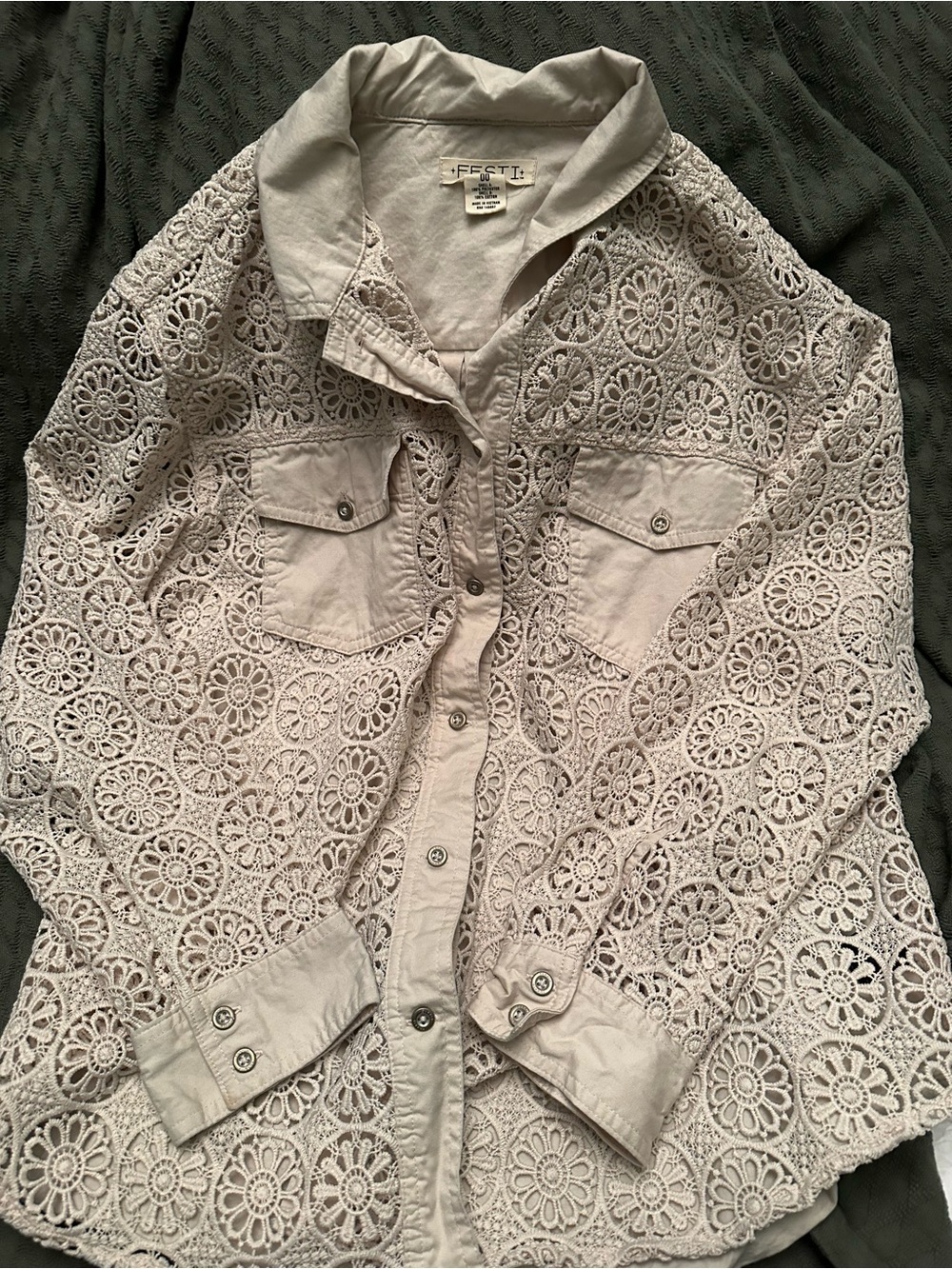 Women's Cream Crochet Button-Up Jacket